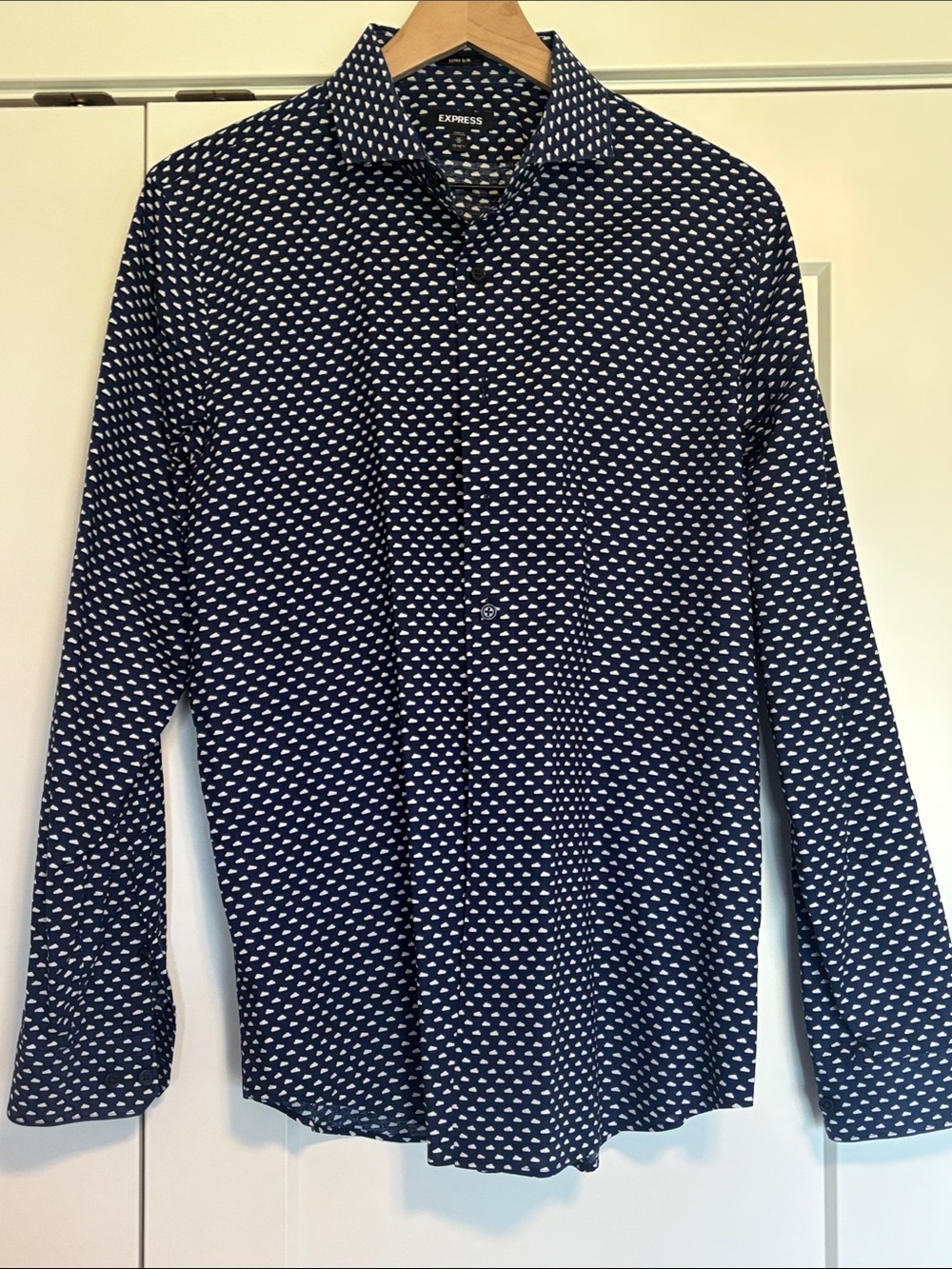 Express Navy Shirt with White Micro Geometric Print
